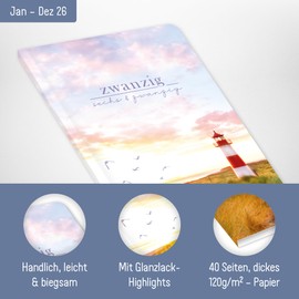 Häfft® Monthly Calendar 2026 A6+ Slim "Leuchtturm" 1 Month on 2 Pages, Monthly Planner Small, Pocket Calendar 2026 with Year & Holiday Overview - Sustainable & Climate Friendly