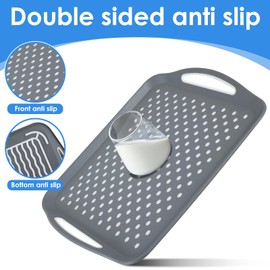 4Pcs Large Nonslip Food Serving Tray with Handles,17.7×12.6 Inch Silicone Grippy Dots Rectangle Gripping Nubs Trays for Snack Fruit Dessert Breakfast Drink,Non Stick Food Platter,Dishwasher Safe