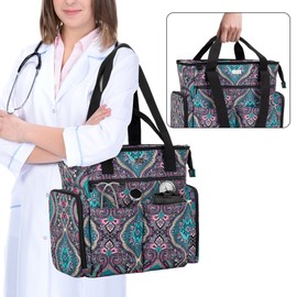 LoDrid Nurse Bag with Bottom Padded Pad, Nursing Bags for Nurses, Medical Work Bag with 15.6” Laptop Storage Layer, Home Visiting Nurse Bag for RN, PA, LPN, EMT, CNA, Totem, Bag Only