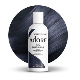 Adore Semi Permanent Hair Color - Vegan and Cruelty-Free Blue Hair Dye - 4 Fl Oz - 130 Blue Black (Pack of 1)