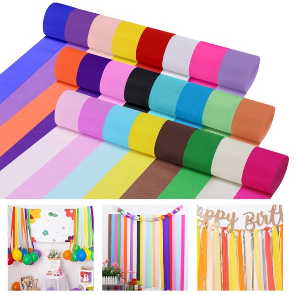 Crepe Paper, 24 Colours, 5 cm Wide, Party Colourful Crepe Tapes, DIY Paper Streamers for Wedding, Paper Folds, Crafts, Crepe Paper, Celebration Decoration