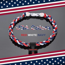 Kehuify Baseball Necklace for Boys, Baseball Necklace Three-Braid Rope Tornado Cross Necklace Sports Titanium Necklace Baseball Rope Necklace (Old flag)