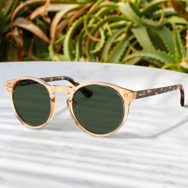 CARFIA Retro Round Polarized Sunglasses for Men UV400 Protection Hand-crafted