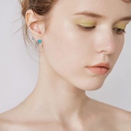 BETHZA - arete de tuerca de plata de ley 925 con turquesa occidental, color azul auténtico, joyería delicada, regalo para mujeres, esposa, novia, Plata de ley, Turquesa