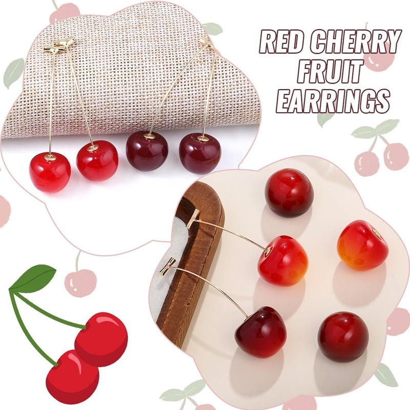 2 Pairs Cherry Earrings Cherry Sweet Earrings 3D Cherry Dangle