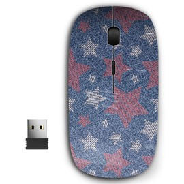 2.4G Ergonomic Portable USB Wireless Mouse for PC, Laptop, Computer, Notebook with Nano Receiver ( Jeans Pink Stars )