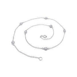 AFFY Sterling Silver Bezel Set Yard Station Chain Necklace Women 3MM Round Cubic Zirconia, Sterling Silver White Gold, Cubic Zirconia