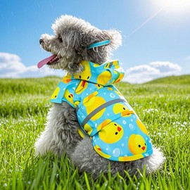 IOICYBF Dog Raincoat Hooded, Reflective Dog Slicker Poncho Adjustable Waterproof Lightweight Rain Jacket for Dogs,Duck,L