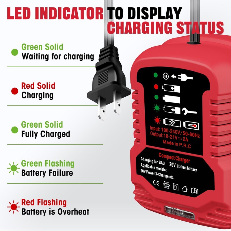 for Bauer 20V Battery Charger,1/2 Size for Bauer 20V Mini