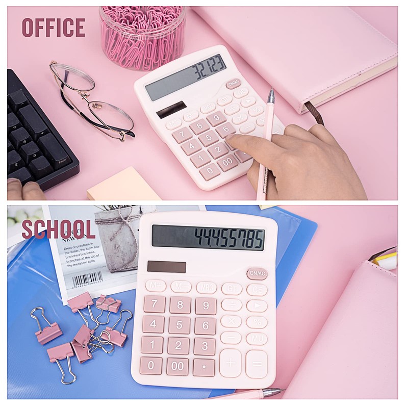 DANRONG Cute Pink Desktop Calculator with Big Buttons, Dual Power