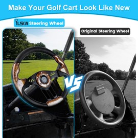 Golf Cart Steering Wheel for EZGO TXT/RXV, Club Car DS/Precedent/Tempo, Yamaha G29/Drive/Drive 2 and Most Golf Cart Models, PVC Material Wooden (Required Adapter Not Included)