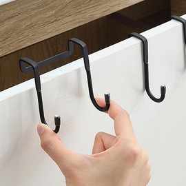 CHFEZOCO Over the Door Hooks, Double Design Coat Hooks for Closet Door, Double Hooks for Cabinet Door, Stainless Steel, Black