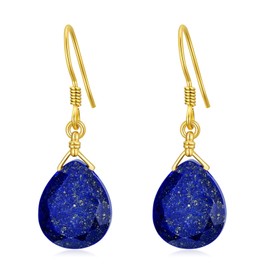 14K Solid Gold Lapis Faceted Teardrops Earrings For Women, Natural Lapis Lazuli Dangle Drops Earrings,Lapis Jewelry Blue Earrings Gifts For Her Christmas Valentines
