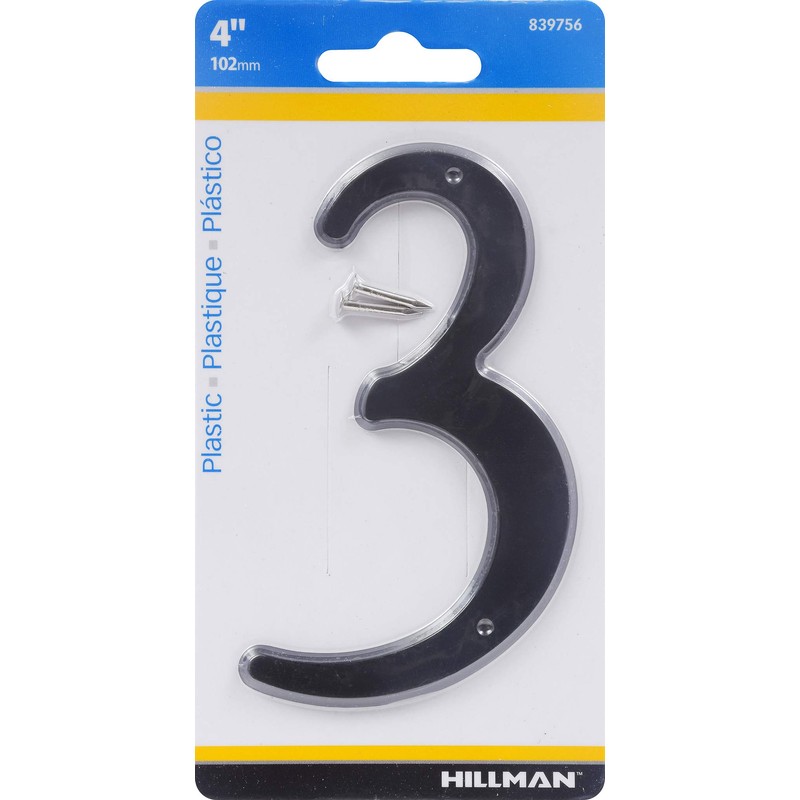 Hillman 839756 Black House Number 3, 4-Inch Nail Plastic