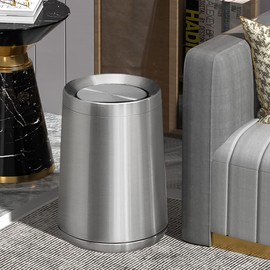 LEASYLIFE 10 L/2.6Gallen,Swing Lid Trash Can,Brushed Stainless Steel Garbage Can with Flipping Lid,for Bathroom, Kitchen,Living Room,Bedroom,Hotel (Silver)