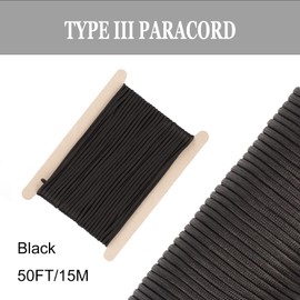 FISHLUND Paracord 550 lb, 7 Strand Type III Paracord Rope 50ft 4mm, High Strength Nylon Parachute Cord for Camping, Survival, Tactical and Hiking, Black