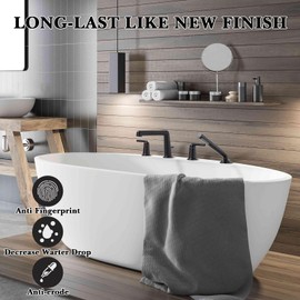 Roman Bathtub faucet with sprayer, Tub Faucet Set with 71 Inch Hand Shower, Deck Mount Solid Brass 4 Hole Tub Faucet, Widespread 2 Handle Bath Tub Faucet Set Tub Filler - Matte Black