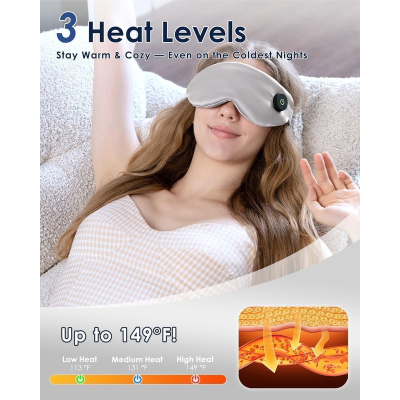 Heated Eye Mask for Dry Eyes, Cordless Sleep Mask with