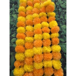 Marigold Garland for Decoration 5 Pcs of 5 feet Long Strands Artificial Marigold Flowers for Indian Pooja, Weddings, Diwali, Christmas & Event Decor
