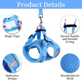 DOINEUFL Puppy Harness, Dog Harness and Leash Set, Soft Mesh Reflective Breathable Lightweight Vest-Style Dog Harnesses with Safety Buckle for Small and Medium Dogs, Cats, Puppies (Blue, S)