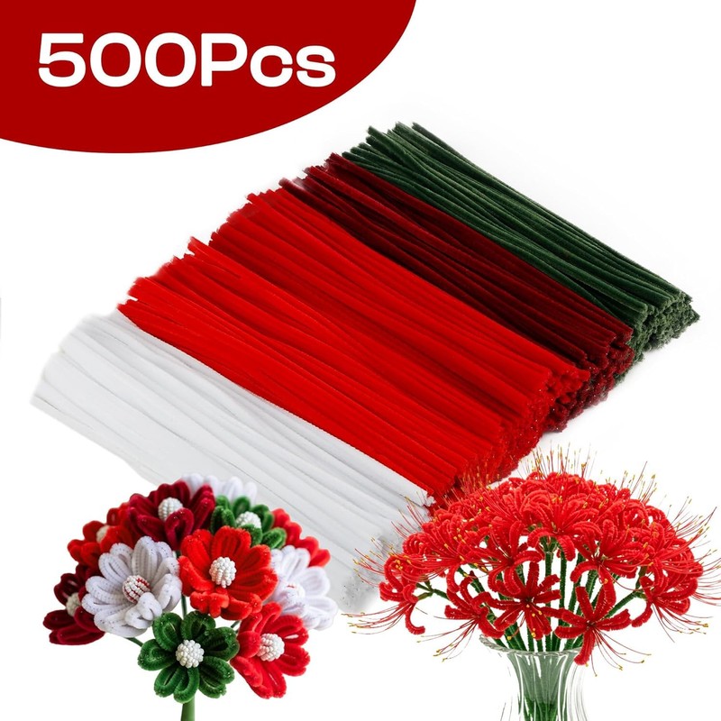 Caydo 500 Pieces Red Pipe Cleaners for Flowers, Craft Chenille