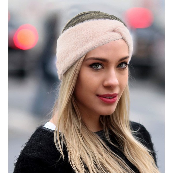 Fashband Winter Knit Cross Headband Fashion Imitation Velvet Headband Criss Cross Headband Ear Warmer Head Wrap for Daily Use and Sports (Pink)
