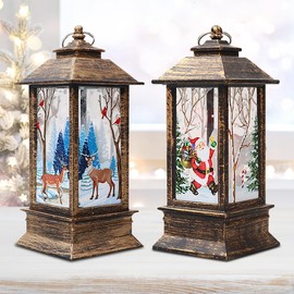 Pack of 2 Christmas Decoration Lantern, Christmas Lantern with LED Christmas Decoration Santa Claus and Reindeer Lantern, Christmas Decoration Lantern Illuminated Lantern for Christmas Decoration