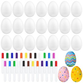 Morcheiong 24 Pcs White Plastic Egg Shakers Musical Instruments, Easter Egg Favors Egg Maracas Shakers for Kids, DIY Set with 24 Pcs Multicolor Pens