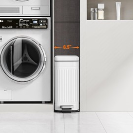 TrashAid Cubo de basura para baño con tapa, pequeña lata de basura de 2.6 galones de cierre suave, cesta de basura de acero inoxidable con pedal para baño, dormitorio, oficina en casa, lavandería