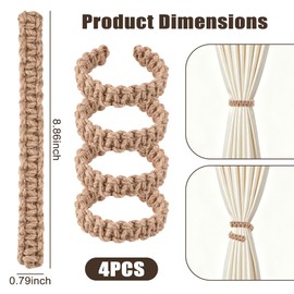 4 Pack Linen Braided Curtain Tiebacks, Boho Rustic Curtain Holdback