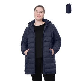 HHE Plus Size Women Packable Puffer Jacket 1X-6X Water-Resistant Lightweight Coat Detachable Hood(Exclusively for Plus Size)(Navyblue,2X)