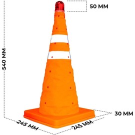 20'' Foldable Traffic Cone - Orange | Reflective Collapsible Safety Pylon with Warning Light | 50CM Portable Warning Cone for Roadside Emergencies and Parking (1 Cone)
