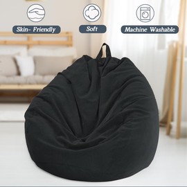 Highdi Bean Bag (No Filler),70x80cm Corduroy Kids Bean Bag, Black Gaming BeanBag,Washable Soft Comfortable Indoor Outdoor for Garden Living Room Furniture