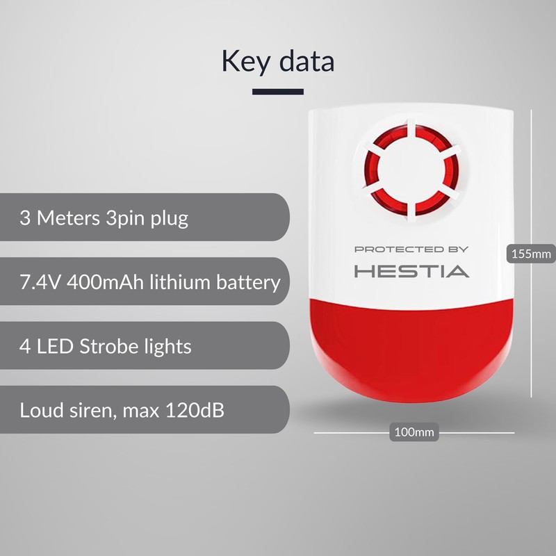 HESTIA Mains Powered Indoor Outdoor Siren for SAFE-TECH Smart Home