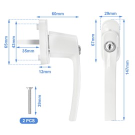Klugholz Set of 4 Lockable Window Handles, Window Handle Set, with Window Lock and Aluminium Window Latch, Suitable for Windows, Balcony Doors and Patio Doors, Child Safety Lock