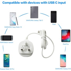 For DOOGEE S86 S96 S58 S59 Pro S59 2021 / S88 PRO / N30 / S80 LITE / S95 - Mains Charger Adapter Type C Fast Charger UK 3 Pin Reversible Connector