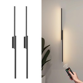 Aipsun 39.4inch Black Battery Operated Wall Sconce Set of 2, Rechargeable Wall Sconce Lighting Dimmable Wireless Wall Lights for Living Room,Bedroom