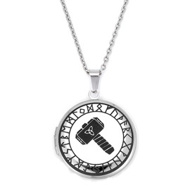 Nordic Viking Thor's Hammer Locket, That Holds Pictures inside, Nordic Locket Necklace with Runic Gift for Men and Women, Stainless Steel, No Gemstone