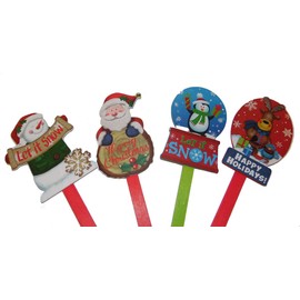 Blue Skies Plus Christmas Holiday Wood Yard Decoration Lawn Stakes Signs Set of 4-17 inches Tall