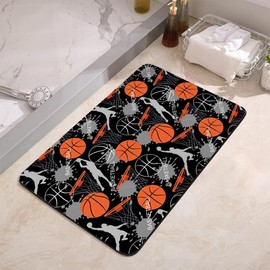 YISUMEI Basketball Bathroom Mat, Non-Slip Super Absorption Bath Carpet with Rubber Backing, Fit Under Bathroom Doormat Floor Rugs for Shower Buthtub Sink, 16"x24"