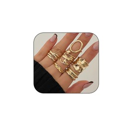 CSIYANJRY99 Chunky Statement Rings Set for Women, Stacking Knuckle Rings, Gold and Silver (Gold 4)