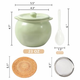 Elyfree Ceramic Bacon Grease Container with Strainer,23oz Oil Strainer Grease Can Oil Storage Container,Oil Storage Container for Kitchen (Green)