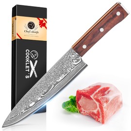 COOKLET'S Chef Knife, 8 Inch Professional VG10 Damascus High Carbon Stainless Steel Ultra Sharp Chef Knife, Vegetable Meat Kitchen Cooking Knife, G10 Ergonomic Color Wooden Handle with Luxury Gift Box