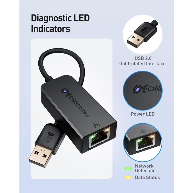Cable Matters Plug & Play USB to Ethernet Adapter with