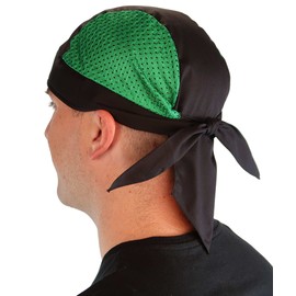Black Cap with Green Airflow Sides Skull Cap Doo Rags Do Rag Durag Headwrap Head Wraps Skullie - Made in The USA!