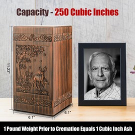 Wooden Urn for Ashes Adult Male Female, Cremation Urns for Human Ashes Adult Men Women, Decorative Burial Funeral Memorial Deer Urns for Ashes, Urn Box Holds 250 Cubic Inches
