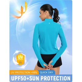 baleaf Women's SPF Sun Shirts UV Protection UPF 50+ Full Zip Jacket Lightweight Quick Dry Long Sleeve Clothing Glacier Blue L