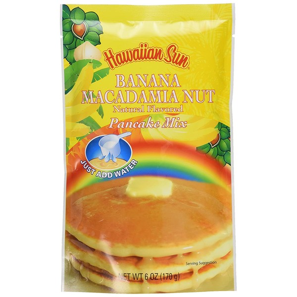 Pancake Mix, 6 Ounce Bag by Hawaiian Sun (Banana Macadamia Nut, 12 Packs)