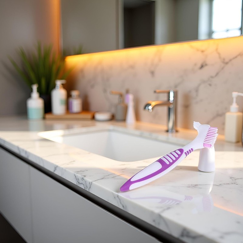 Jinshining Purple Premium Denture Cleaning Brush Set with Multi-Layered Bristles