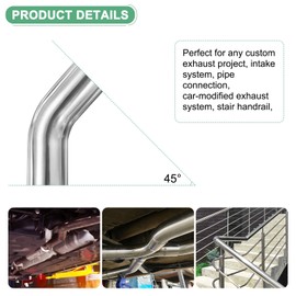 M METERXITY 2-Pack OD 1.8 Inch 45 Degree Mandrel Bend Elbow, Thicken 1.5 mm 304 Stainless Steel Exhaust Elbow Pipe for Car Modified Exhaust System, Stair Handrail Bend, Height 140 mm